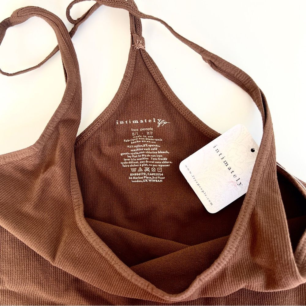 Free People Chocolate Brown Strappy Racerback Ribbed Knit Long Line Tank Top - Picture 3 of 4
